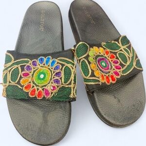 Black and multi-coloured embroidered slip-on sandals Goldtoe 9